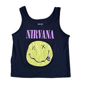 Nirvana Juniors Smiley Girls Crop Top Graphic Tank in Black Size XL